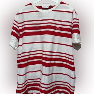 Lacoste Men's Short Sleeve Red and White Tee